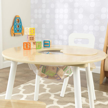 KidKraft Round Wooden Storage Table with 2 Chairs, Kids Table and Chair Sets, Kids Children's Playroom/Bedroom Furniture, 27027