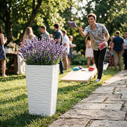 Worth Garden 2-Pack Tall Tapered Planter - Plastic White Square Plant Pots - 55CM Tall Large Tree Planter - Modern Matte Wavy Decorative Flower Pot for Indoor Outdoor Porch Deck