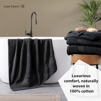 LANE LINEN 4 Pack Bath Towel Sets for Bathroom - 100% Cotton Bathroom Towels, Ultra Soft Cotton Towels, Quick Dry Bath Towels for Bathroom, Premium Spa Quality Bath Towel Set (28" x 54") - Black