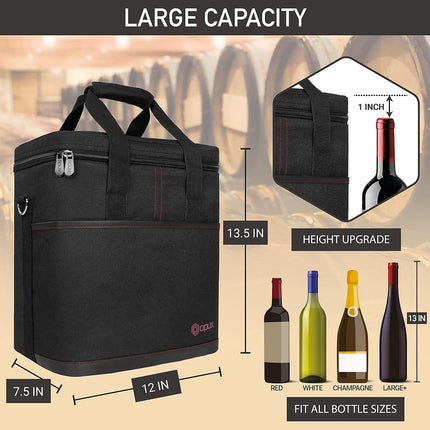 Premium Insulated 6 Bottle Wine Carrier Tote Bag | Travel Bag with Shoulder Strap and Padded Protection | Cooler Bag (Black)