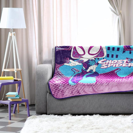 Couverture polaire Marvel Spidey et ses amis extraordinaires Ghost Spider – Mesure 117 x 152 cm, literie pour enfants avec Gwen Stacy – Polaire super douce résistante à la décoloration (produit officiel Marvel)
