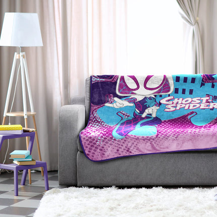 Marvel Spidey and His Amazing Friends Ghost Spider Throw Blanket - Measures 46 x 60 inches, Kids Bedding Features Gwen Stacy - Fade Resistant Super Soft Fleece (Official Marvel Product)