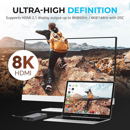 SABRENT USB C Dock (6-in-1) Lightning Fast Ethernet 2.5Gbps, USB 4 Hub 10Gbps Laptop Dock Charger 100W PD 3.0, USB C Hub with HDMI 2.1 Supporting 8K@60Hz/4K@144Hz (DSC enabled) Monitors, (HB-U4HP)
