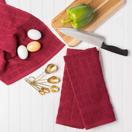 DII Windowpane Dishtowel Set, Cotton, Wine Solid, 16x26