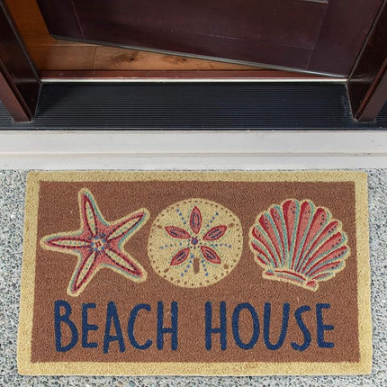 DII Tapis de Paillasson Naturel en Fibre de Coco, 45x76 cm, Maison de Plage, Intérieur/Extérieur, Collection Fun Greetings