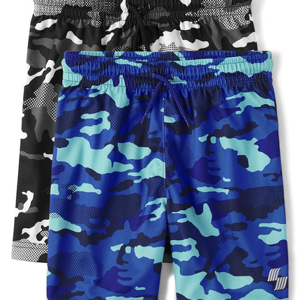 The Children's Place Pantalones cortos de baloncesto de alto rendimiento para niños, paquete de 2 de camuflaje, talla extragrande