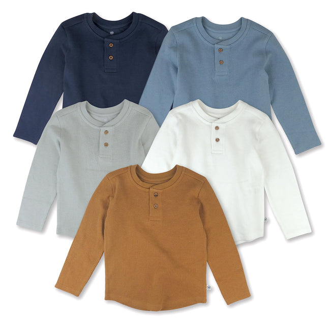 HonestBaby 5-Pack Waffle Henley Long Sleeve Shirts