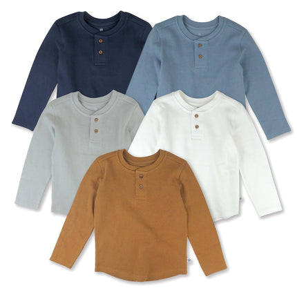 HonestBaby 5-Pack Waffle Henley Long Sleeve Shirts