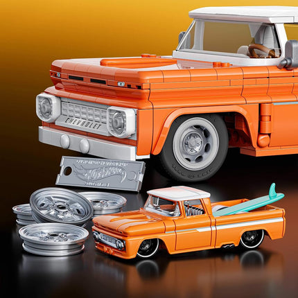 Mattel Brick Shop Hot Wheels Elite Series Building Set, Custom ’62 Chevy Pickup with 858 Pieces, Realistic Details and Custom Decals, Adult Collectors and Kids Ages 10+
