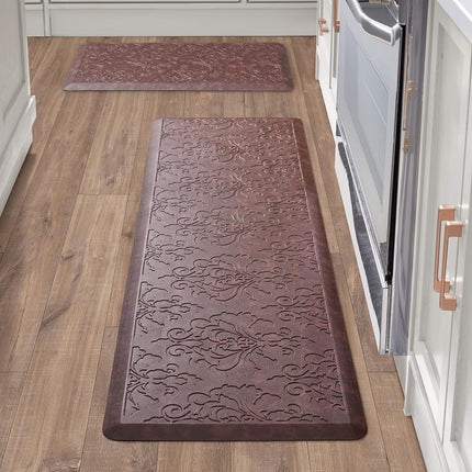 Chef Gear - Alfombrilla de cocina antifatiga - Diseño Marni - Alfombrilla de chef acolchada y cómoda - Piel sintética - Alivio para cocinar y estar de pie - Antideslizante - Juego de 2 - 17.5"x 60"/ 17.5"x28" - Roja