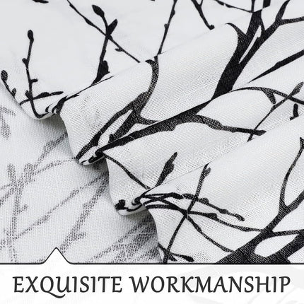 Fmfunctex Linen Semi Sheer Curtains for Bedroom, Black White Curtains 96 Inches Long for Living Room, Grey Tree Branch Patterned Curtain Light Filtering Farmhouse Window Drapes, Grommet Top 2 Panels