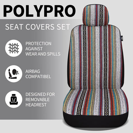 VarCozy Baja Saddle Blanket Seat Covers Full Set, Front Seat Covers and Split Rear Bench Seat Covers for Sedan, SUV, Truck, Universal Stripe Woven Automotive Seat Cover,Breathable, Airbag Compatible