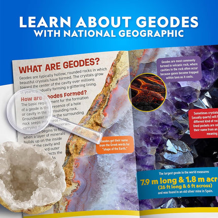 Blue Marble National Geographic Break Open 15 Premium Geodes - with Goggles, Detailed Learning Guide, 3 Display Stands, Great Stem Science Toy & Educational Kit