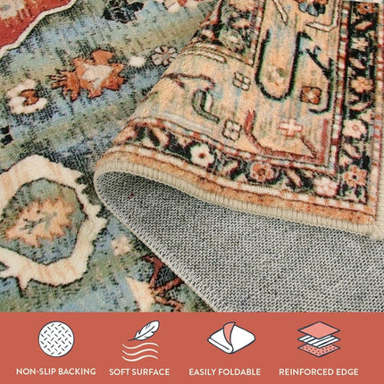 Lahome Boho Tribal Square 4x4 Area Rug, Washable Kitchen Rugs Soft Living Room Rugs with Rubber Backing, Oriental Non Slip Non-Shedding Indoor Throw Floor Carpets for Bedroom Nursery Office