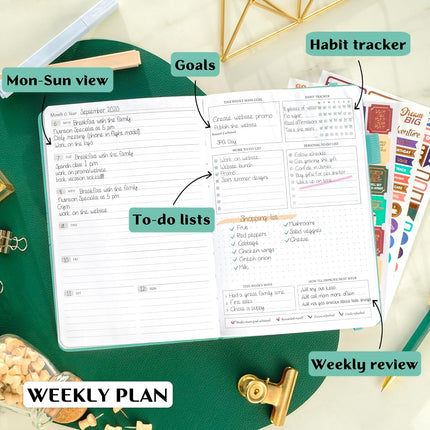 Legend Planner - Undated Weekly & Monthly Life Planner to Hit Your Goals & Live Happier. Organizer Notebook, Productivity Journal for Women & Men. A5 Hardcover, Lasts 1 Year, Stickers A5 (5.8'' x 8.3'') Aquamarine (Undated)