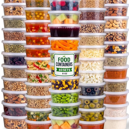 Deli Food Containers with Lids - 8 oz 60 Sets- Ide