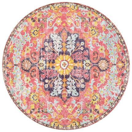 Lahome Bohemian Floral Medallion Round Rug - 4Ft Hot Pink Soft Round Area Rug Bedroom Kitchen Mat, Turkish Washable Indoor Floor Accent Bathroom Carpet for Nursery Living Room Home Office Hallway