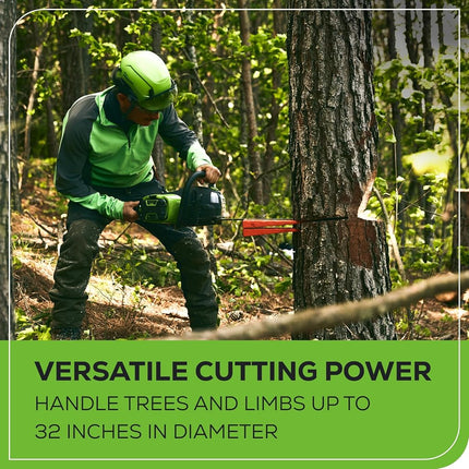 Greenworks 82V 18" Brushless (2.7 kW) Cordless Chainsaw (210 Cuts Per Charge), 4.0Ah Battery and Dual Port Rapid Charger (Great for Landscapers and Professionals)