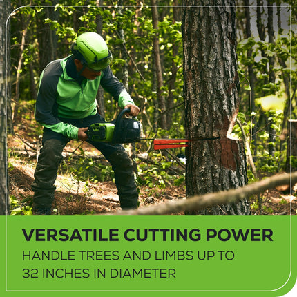 Motosierra inalámbrica Greenworks 82V de 18" sin escobillas (2.7 kW) (210 cortes por carga), batería de 4.0 Ah y cargador rápido de doble puerto (ideal para paisajistas y profesionales)