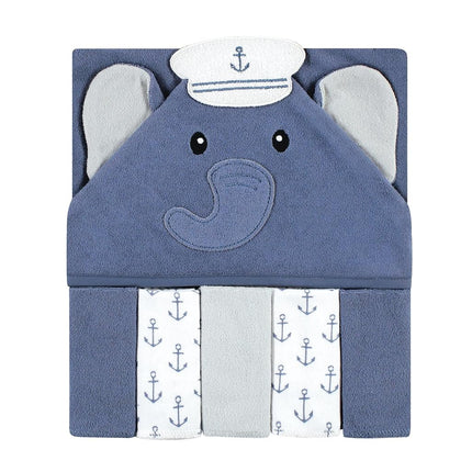 Hudson Baby Serviette à Capuche et Cinq Gants de Toilette pour Bébé Unisexe, Éléphant Marin, Taille Unique