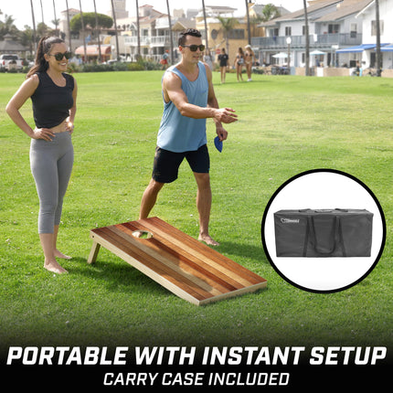 GoSports Juego de tabla de cornhole de madera de tamaño reglamentario de 4 x 2 pies - Diseño de roble rojo, incluye 2 tablas, 8 sacos de semillas, estuche de transporte y reglas del juego