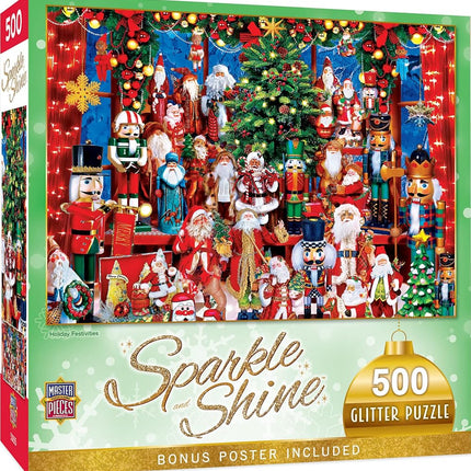 Masterpieces 500 Piece Glitter Christmas Jigsaw Puzzle - Holiday Festivities - 15"x21"