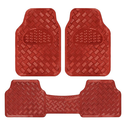 BDK Metallic Chrome Car Floor Mats All-Weather Universal Fit Automotive Floor Mats for Cars SUVs, Floor Mats for Trucks, Car Mats Full Set Front & Rear, Non-Slip Shiny Durable Heavy Duty - Red