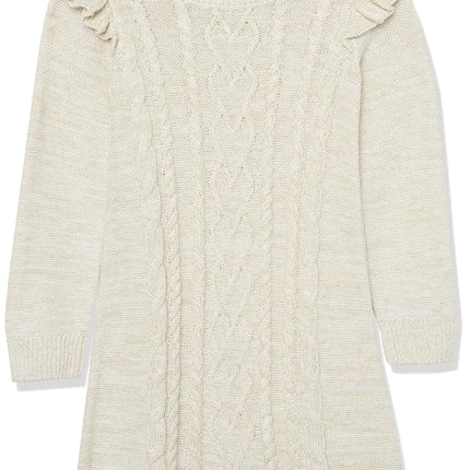 The Children's Place Baby Girls' and Toddler Long Sleeve Sweater Dress, White Cable Knit, 4T