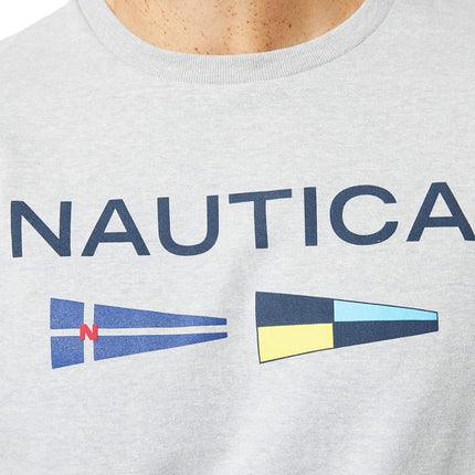 Camiseta gráfica de bandera de señal con logotipo sostenible para hombre Nautica, gris jaspeado, S