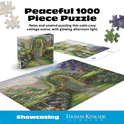 Buffalo Games – Thomas Kinkade Hummingbird Cottage 1000-Piece Jigsaw Puzzle for Adults, Premium Silver Select Puzzle with Foil Accents