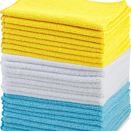 Amazon Basics Microfibre Cleaning Cloth, Pack of 24, Multi Colored, Blue, Orange & White, 40.5 cm x 30.5 cm