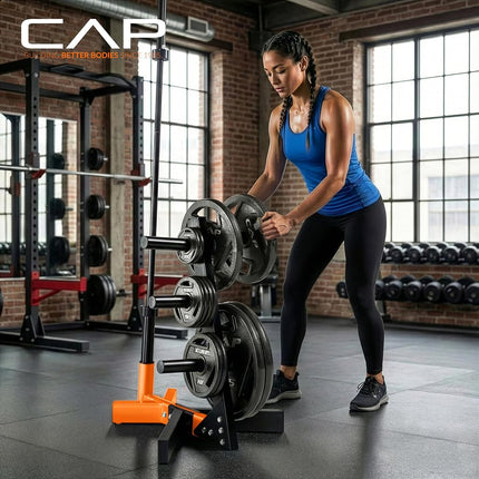 Cap Barbell Olympic Plate Tree Storage Rack for Weights and Bar, Orange