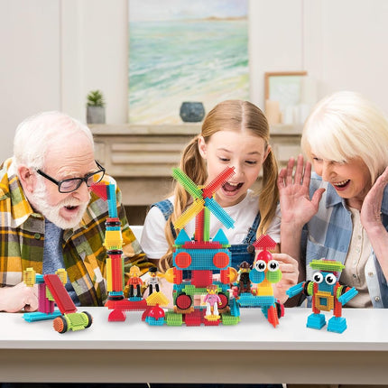 Picasso Toys 116pc Hedgehog Construction Building Blocks Toy Set Interlock Tiles with Idea Book, 4 Action Figure Characters, 4 Decorative Eyes STEM Learning Kit Playset for Boys Girls 3 and Up PTB116