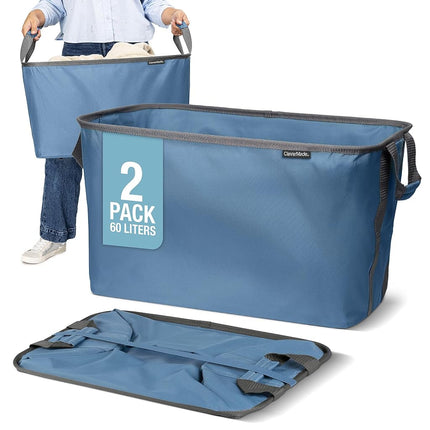 CleverMade Collapsible Fabric Laundry Basket, 60L, 16 Gal, 2 Pack, Denim