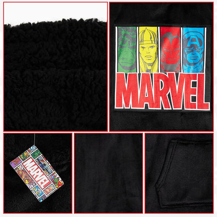 Get Trend Marvel Oversized Hoodies for Kids Teens, Avengers Fleece Hoodie Blanket with Sherpa Lined Hood, Warm Superhero Gifts for Boys (Black)