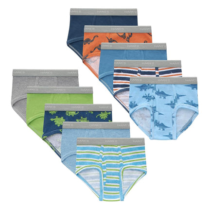Hanes Boys' Toddler Brief Underwear, Dinosaur Prints, Stripes & Solids, Comfort Waistband & Smooth Seams, 10-Pack, Blue, Orange Dino, Stripes, Green, 2-3T