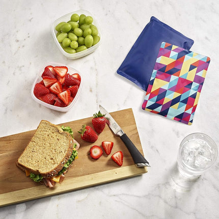 Cool Coolers by Fit & Fresh 2 Pack Soft Ice, Flexible Stretch Nylon Reusable Ice Packs for Lunch Boxes & Coolers, Prism & Cobalt