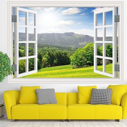 FLFK Fake Window Wall Sticker - Landscape Faux Window Wall Mural for Wall Decor, Stick and Peel Wall Decals, 80"x60", Set of 5 Sheets