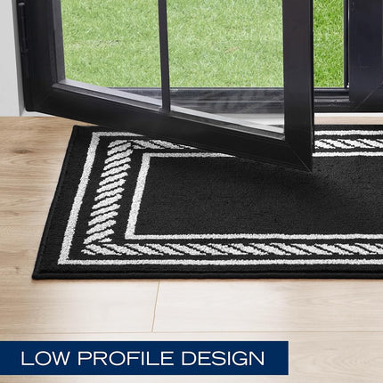 Nautica – Alfombra de Pasillo | Alfombras para Interiores, Pasillos y Entradas | Felpudo Antideslizante para Entrada y Cocina | Alfombras de Entrada Lavables a Máquina | 0,76 m x 3,05 m | Borde de Cuerda Negro