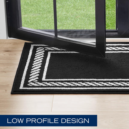 Nautica – Runner Rug | Indoor Runners for Hallways and Entry Rugs| Non-Slip and Non-Skid Entry and Kitchen Door Mat| Machine Washable Entryway Carpet Rugs | 2'2" x 8'| Rope Border Black