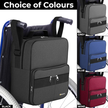 iMedic Deluxe Wheelchair Bag - Wheelchair Backpack – Wheelchair Shopping Bag - Electric Wheelchair Accessories - Attaches to The Handles to Provide Useful Wheelchair Storage (Black)