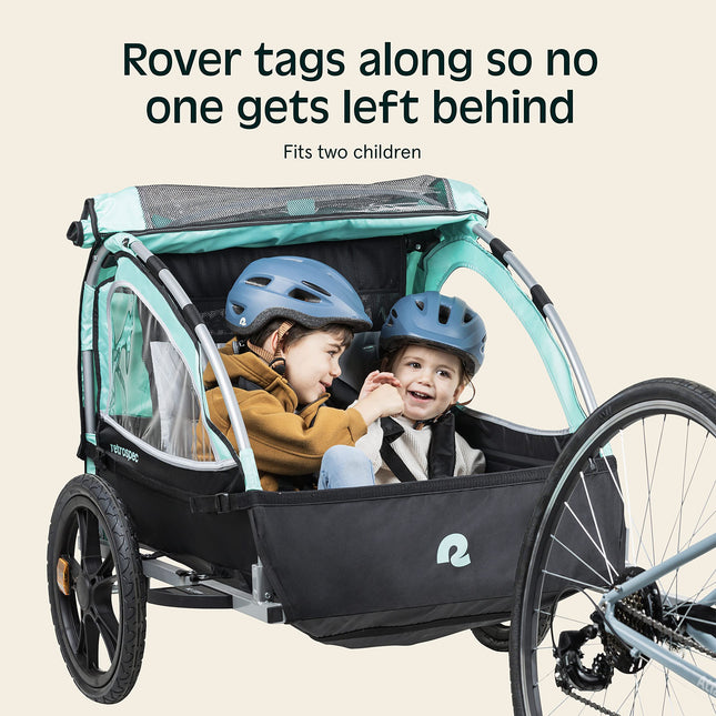 Retrospec Rover Kids Bicycle Trailer - Double Passenger Children�s Foldable/Collapsible Tow Behind Bike Trailer with 16" Wheels, Safety Reflectors & Rear Storage Compartment - Blue Ridge