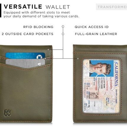 SERMAN Brands Money Clip Wallet - Mens Wallets Slim Front Pocket RFID Blocking Card Holder Minimalist Mini Bifold, Salted Green Transformer, Slim