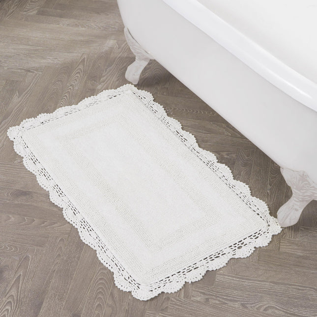 Laura Ashley Crochet Cotton 24x40 Bath Rug, Creamy