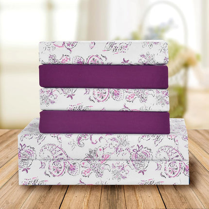 Elegant Comfort Amelia Paisley Printed 6-Piece Sheet Set, Deep Pocket 1500 Premium Hotel Quality, Fade and Wrinkle Resistant, Fitted Sheets with Smart Pockets, Paisley Sheet Set, Full, Purple