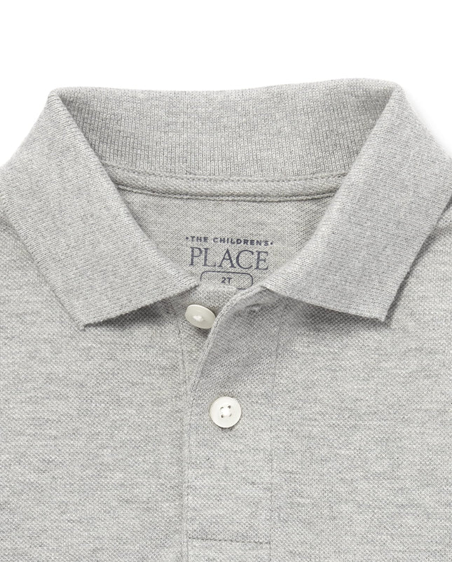 The Children's Place Boys Long Sleeve Pique Polo, Lt Grey Single, 3T