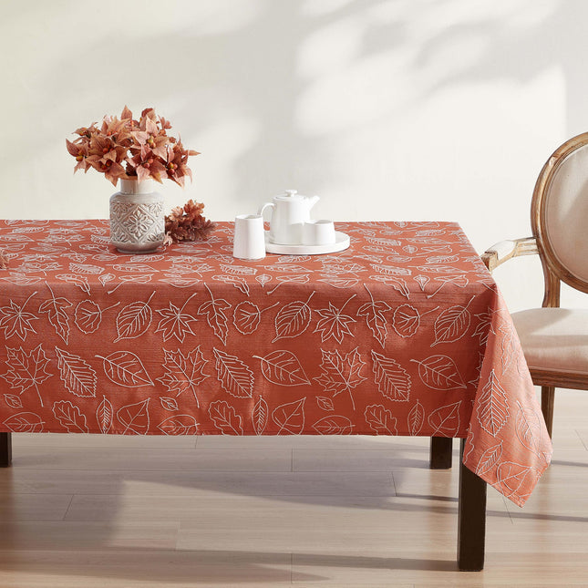 Laura Ashley Tablecloth Raised Woven Embroidered Jacquard Fabric, Wrinkle Resistant for Dining, Holiday, Party, Wedding or Banquet, 60" x 84", Maple Spice