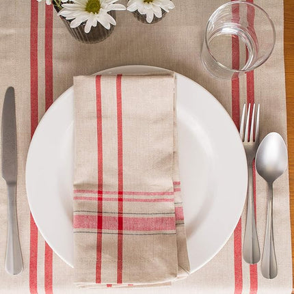 DII French Stripe Dining Table Collection Farmhouse Style Table Runner, 14x108 Inches, Taupe/Red