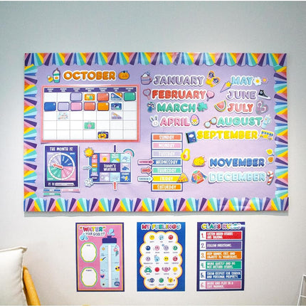 Carson Dellosa We Stick Together 163PC Classroom Calendar Bulletin Board Set, Monthly Calendar with Groovy Classroom Decor Accents, Weather & Days of The Week Chart for Bulletin Board & Wall Decor