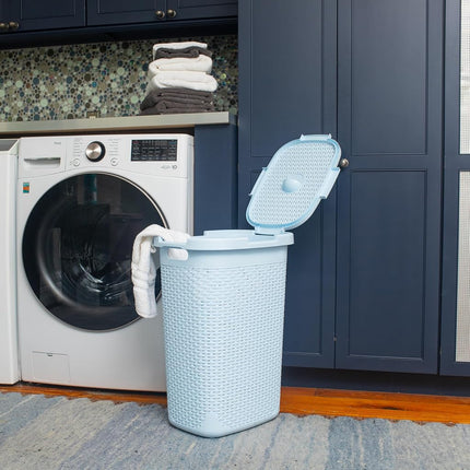 Mind Reader Slim Laundry Hamper with Lid, 60L Tall Clothes Basket, Narrow Tapered Design for Bathrooms, Closets and Laundry Rooms, Plastic, 2 Pack, Ivory
